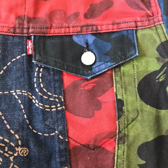 ๐HP๐Leviโs x Bape Trucker Jean Jacket Patchwork - Picture 3 of 16